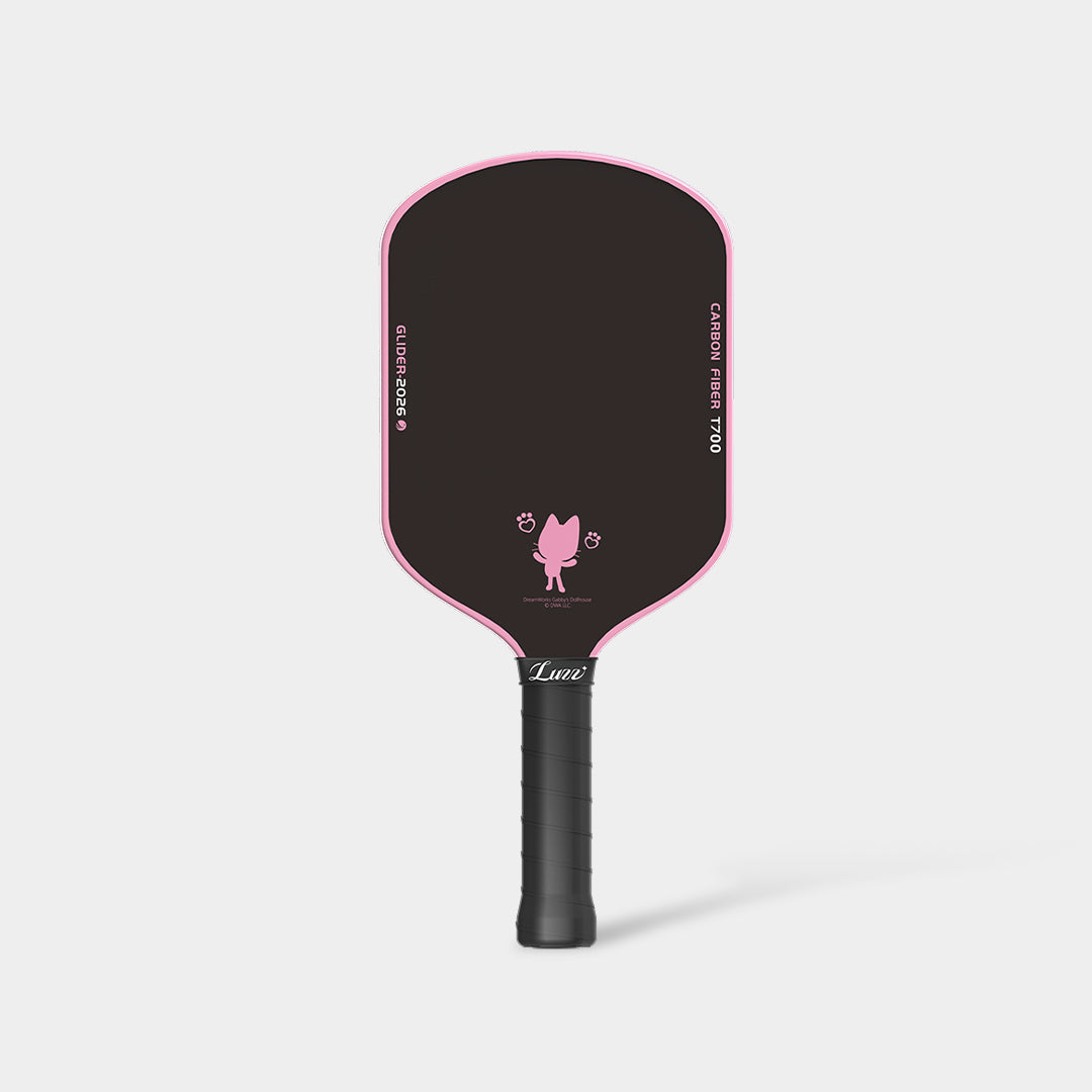 Luzz Gabby's Dollhouse Glider 2026 Hybrid Paddle - front view with pink Gabby graphic on a black face