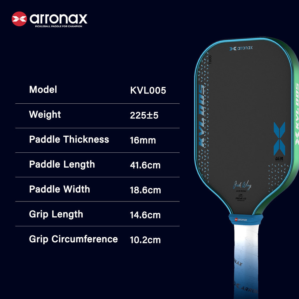 Arronax KVL005 Foam Core T800 Carbon Fiber Pickleball Paddle 16mm