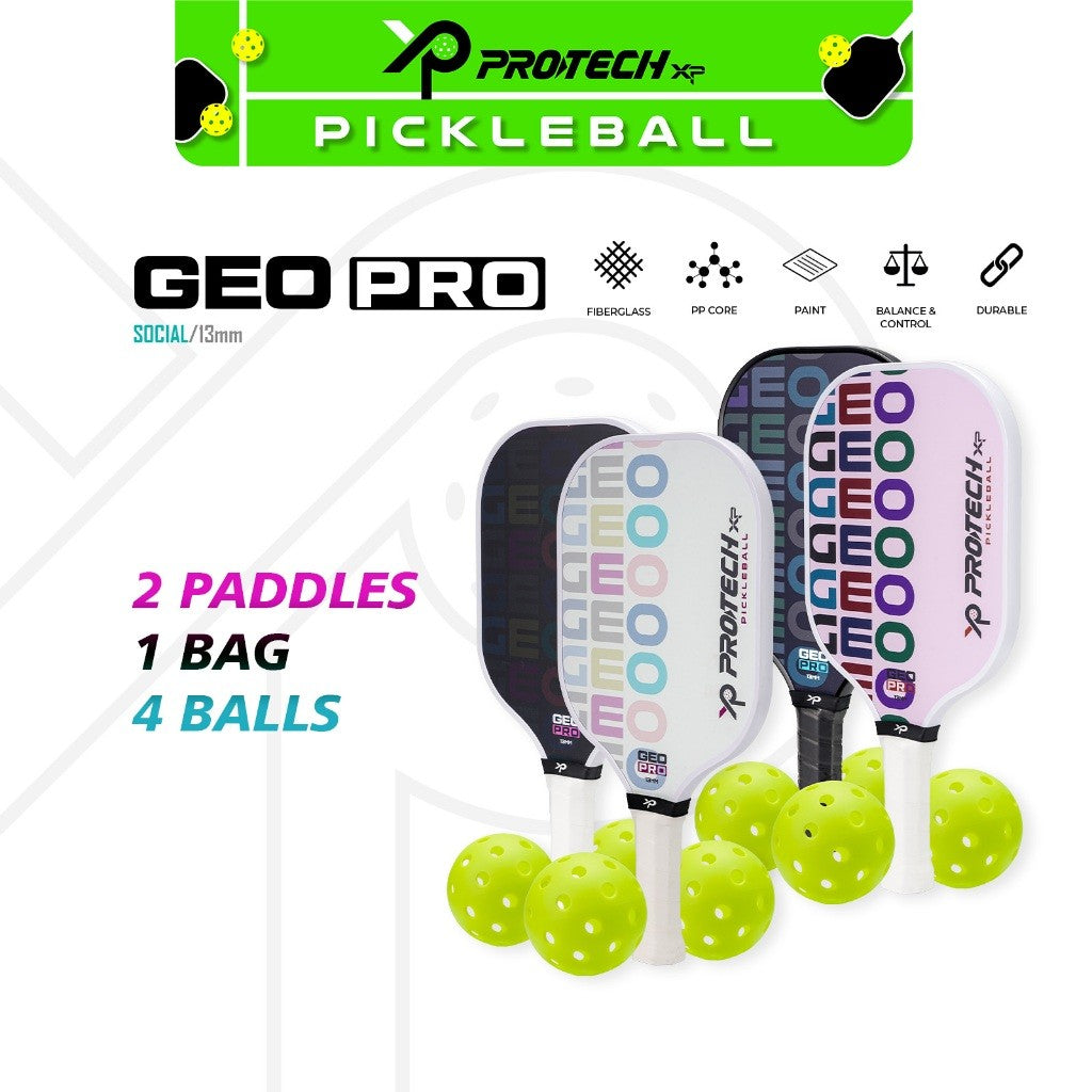 Protech XP GEO Series Pickleball Premiun & Economic Set  (2 Paddles/4 Balls/1 Case)(13mm)