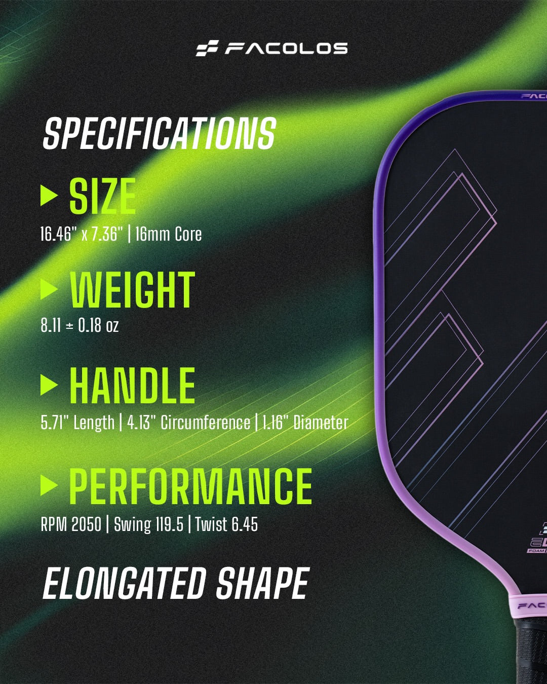 Facolos Elite X 2.0 Elongated 16mm Pickleball Paddle
