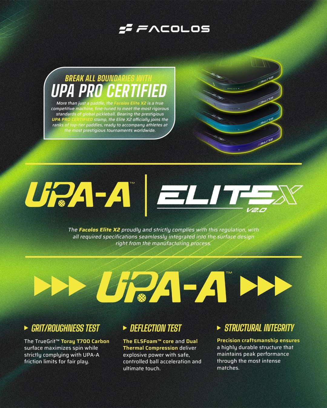 Facolos Elite X 2.0 Elongated 16mm Pickleball Paddle