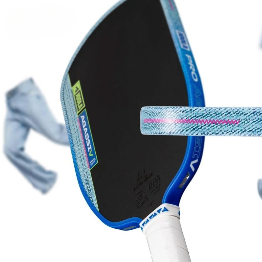 JOOLA Agassi Pro V Washed Indigo pickleball paddle - angled face view
