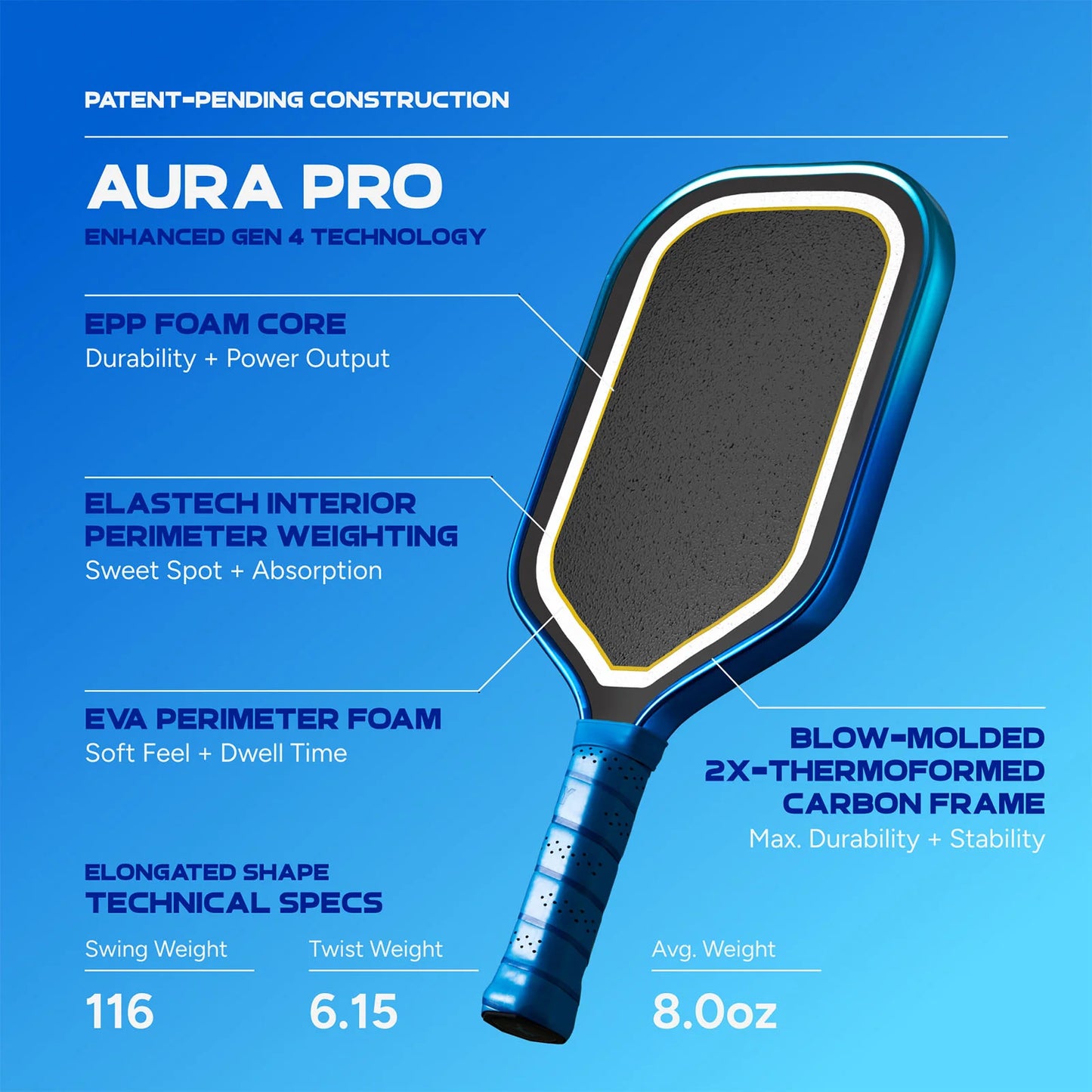 FRIDAY Aura Pro Elongated - Metallic That Pickleball Guy Blue Limited Edition